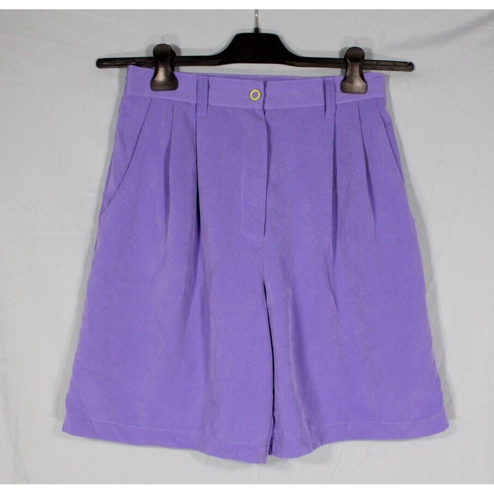 VTG SAINT GERMAIN Purple SATIN High-Rise PLEATED FRONT Elastic Back SHORTS Sz 6
